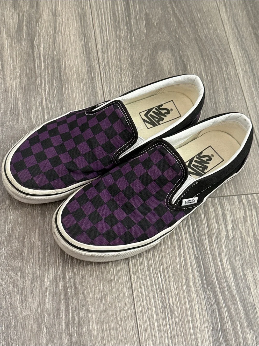 Vans Purple Black Check Classic Slip Ons Women’s 7.5 - Picture 2 of 9